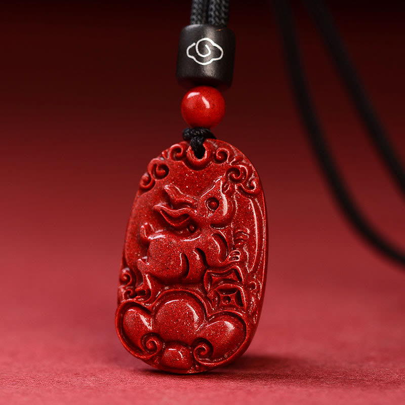 Collier unisexe avec pendentif en cinabre du zodiaque chinois sur corde noire
