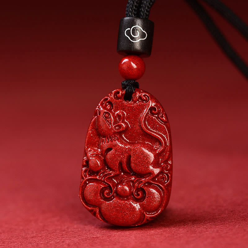 Collier unisexe avec pendentif en cinabre du zodiaque chinois sur corde noire