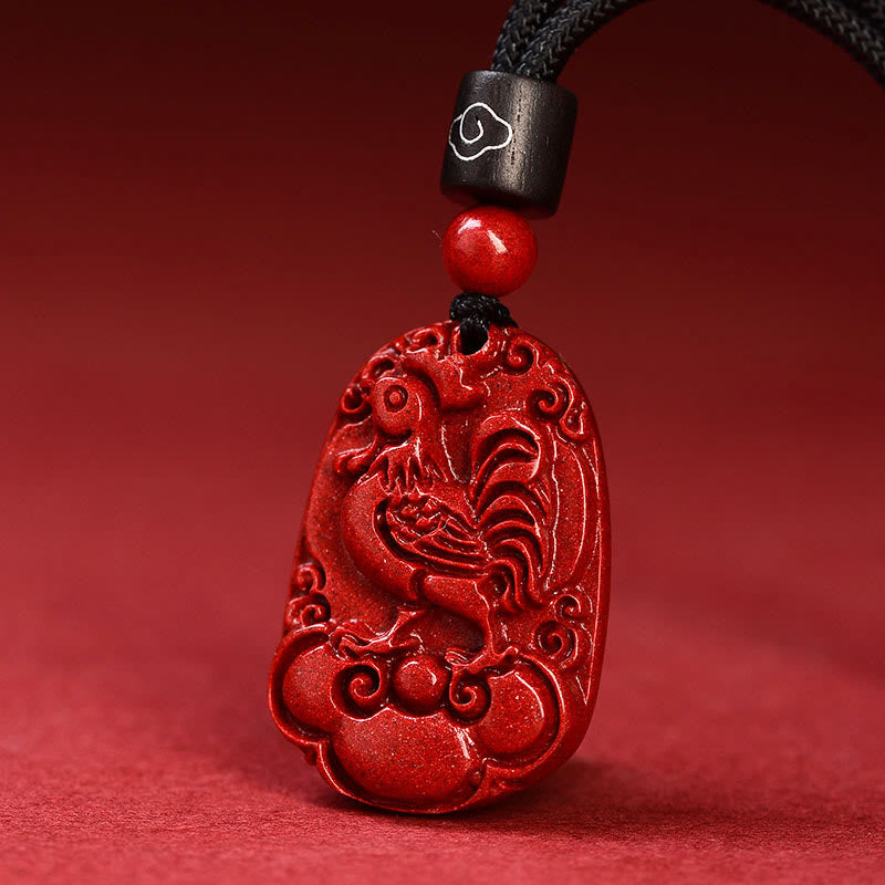Collier unisexe avec pendentif en cinabre du zodiaque chinois sur corde noire