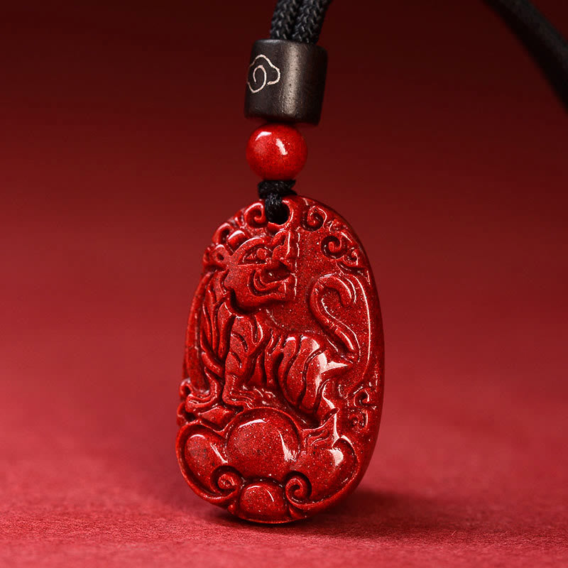 Collier unisexe avec pendentif en cinabre du zodiaque chinois sur corde noire