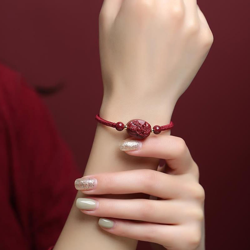 Bracelet unisexe en cinabre avec motif Bouddha du zodiaque chinois pour la protection