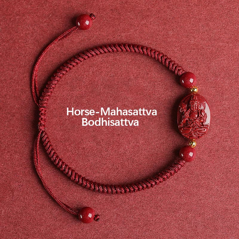 Bracelet unisexe en cinabre avec motif Bouddha du zodiaque chinois pour la protection