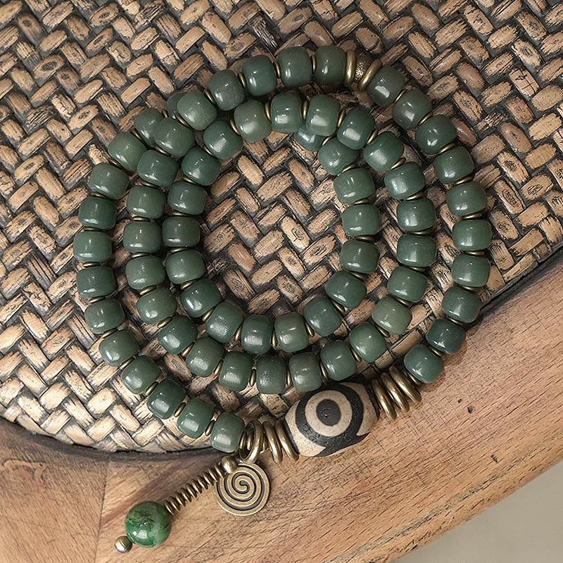 Bracelet unisexe triple tour en perles Dzi Bodhi Seed Cyan