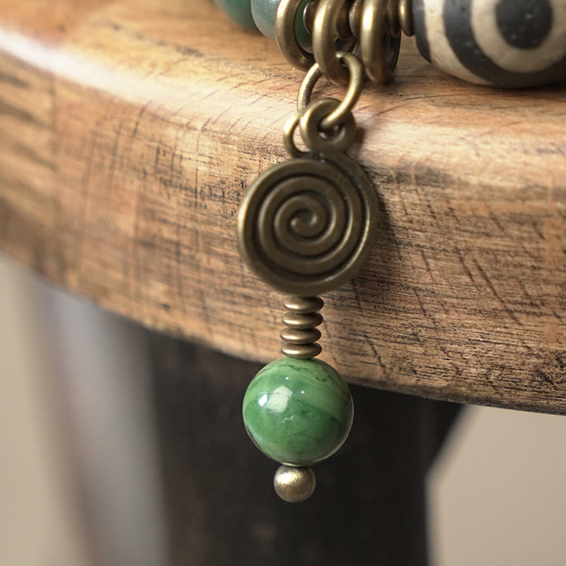 Bracelet unisexe triple tour en perles Dzi Bodhi Seed Cyan