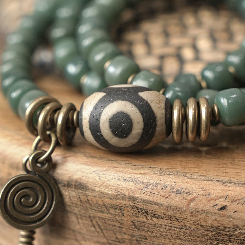 Bracelet unisexe triple tour en perles Dzi Bodhi Seed Cyan