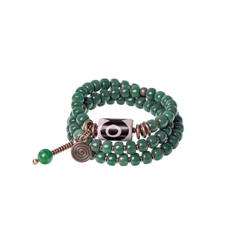 Bracelet unisexe triple tour en perles Dzi Bodhi Seed Cyan