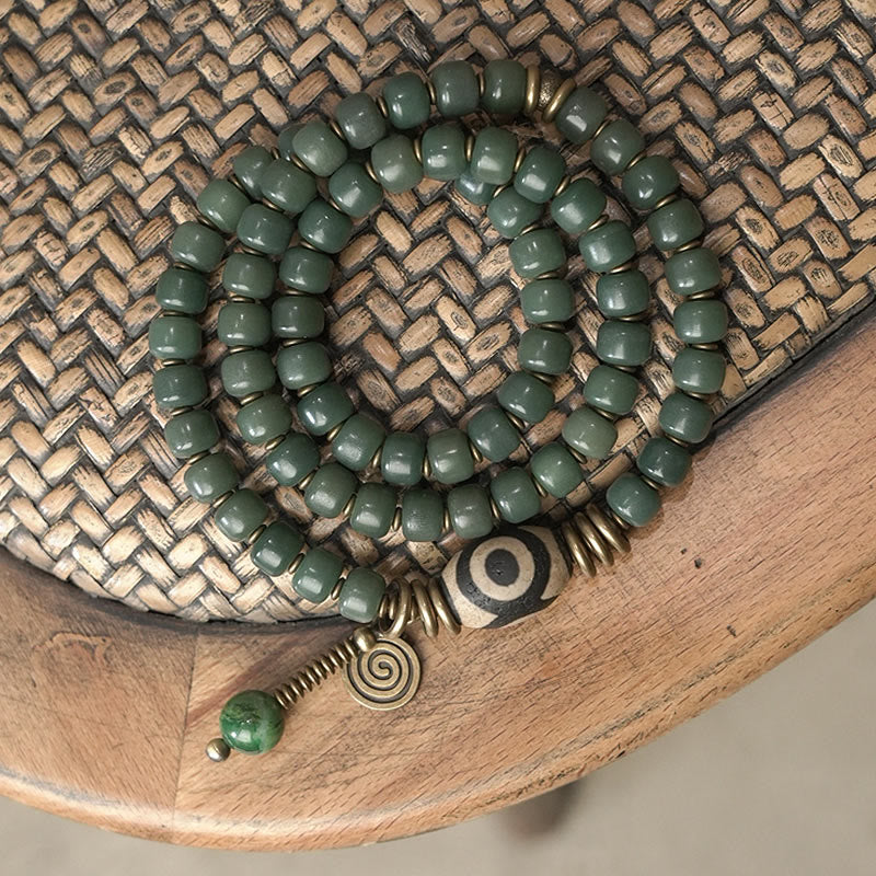 Bracelet unisexe triple tour en perles Dzi Bodhi Seed Cyan