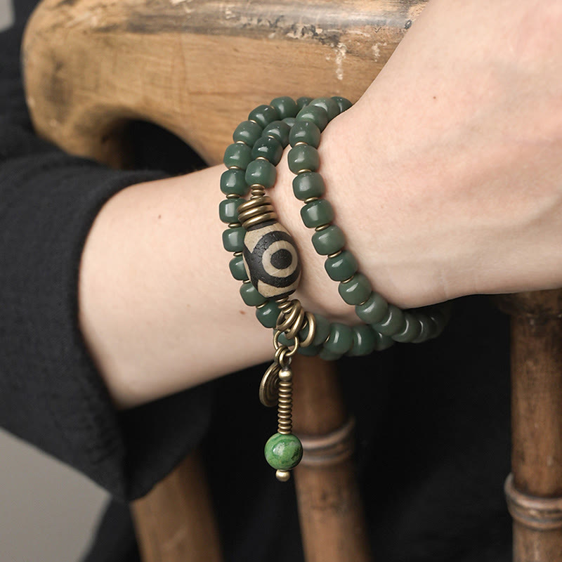 Bracelet unisexe triple tour en perles Dzi Bodhi Seed Cyan