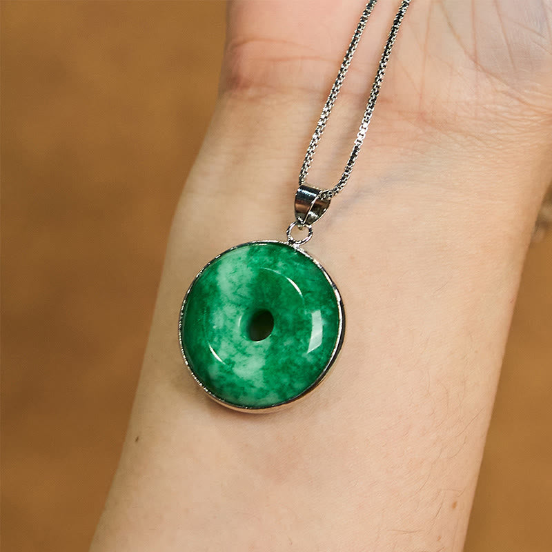 Collier unisexe en jade cyan avec boucle de paix pour la guérison et la chance