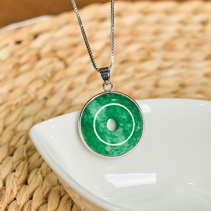 Collier unisexe en jade cyan avec boucle de paix pour la guérison et la chance