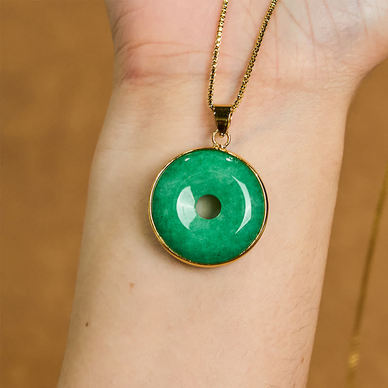 Collier unisexe en jade cyan avec boucle de paix pour la guérison et la chance