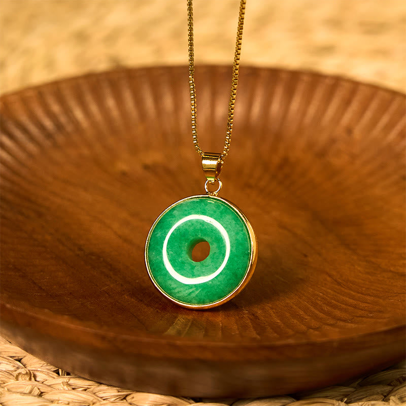 Collier unisexe en jade cyan avec boucle de paix pour la guérison et la chance