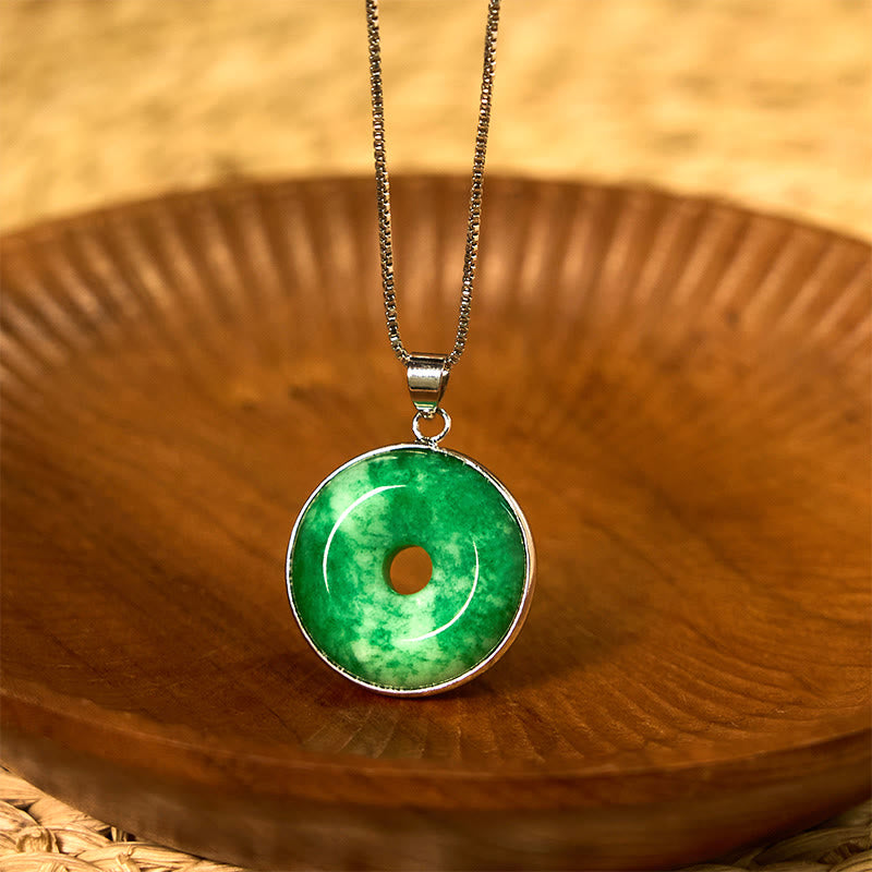Collier unisexe en jade cyan avec boucle de paix pour la guérison et la chance