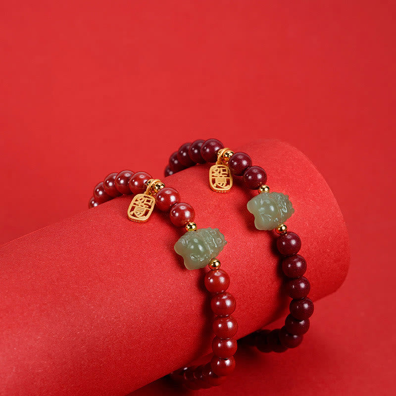Bracelet dragon unisexe avec breloque en jade cinabre | Sons de guérison