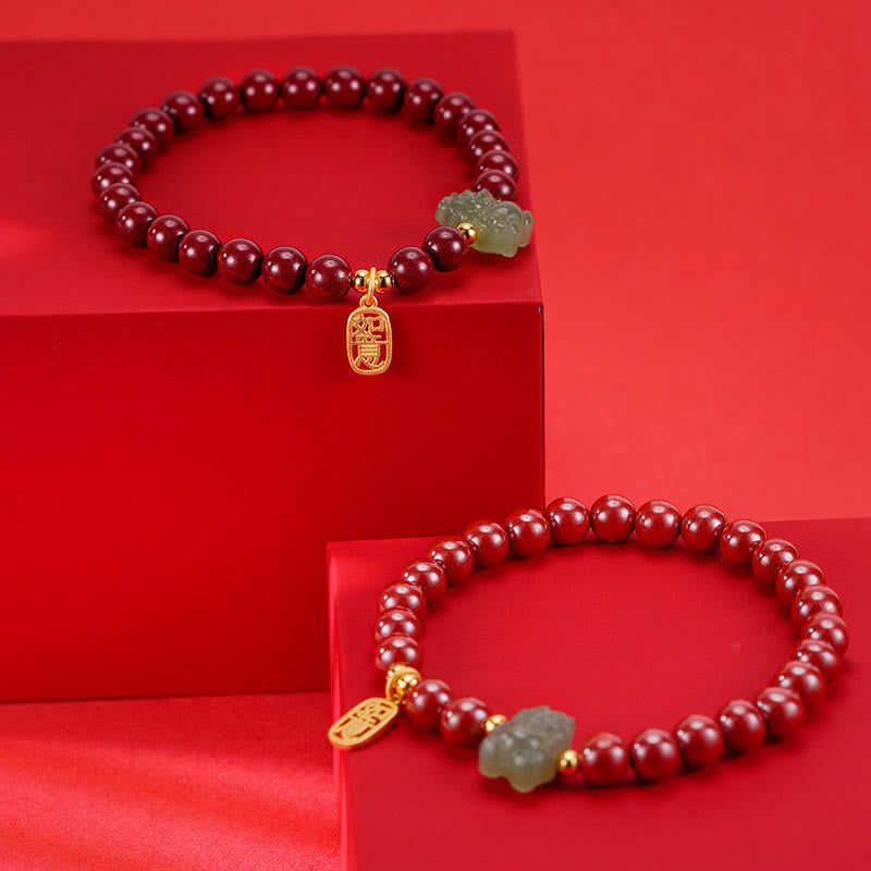 Bracelet dragon unisexe avec breloque en jade cinabre | Sons de guérison