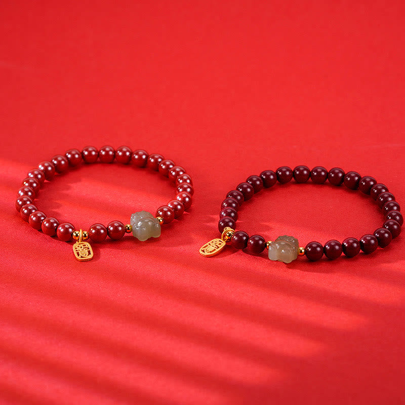 Bracelet dragon unisexe avec breloque en jade cinabre | Sons de guérison