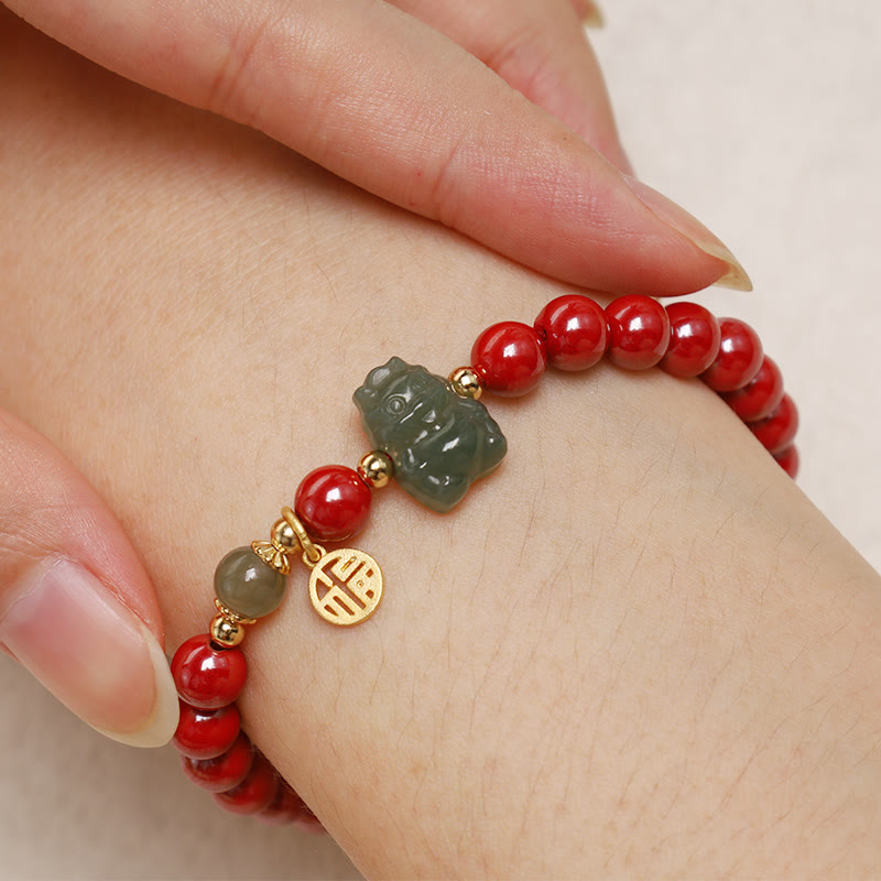 Bracelet dragon unisexe avec breloque en jade cinabre | Sons de guérison
