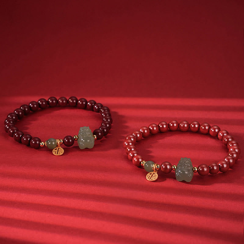 Bracelet dragon unisexe avec breloque en jade cinabre | Sons de guérison