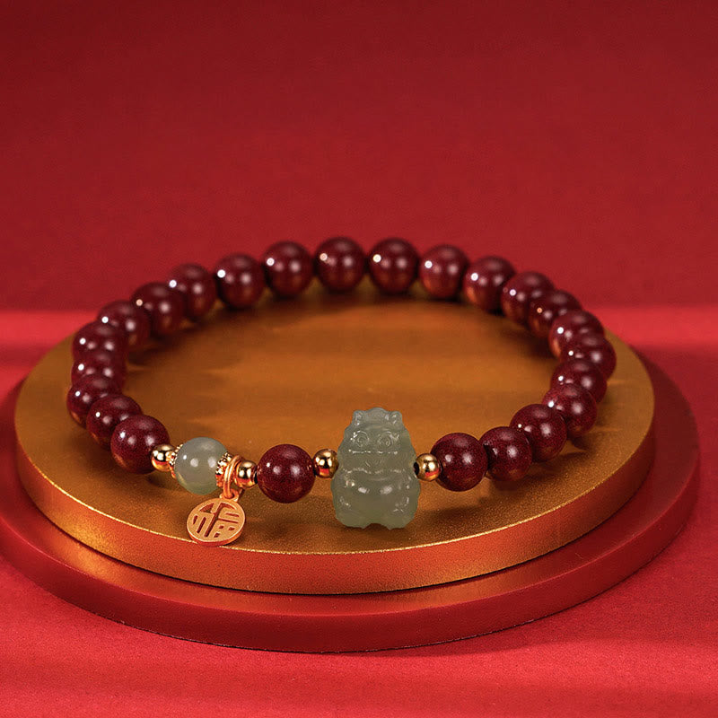 Bracelet dragon unisexe avec breloque en jade cinabre | Sons de guérison