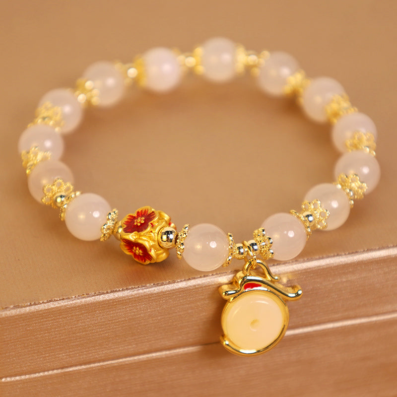 Bracelet unisexe Dragon avec agate blanche et aventurine verte pour la paix