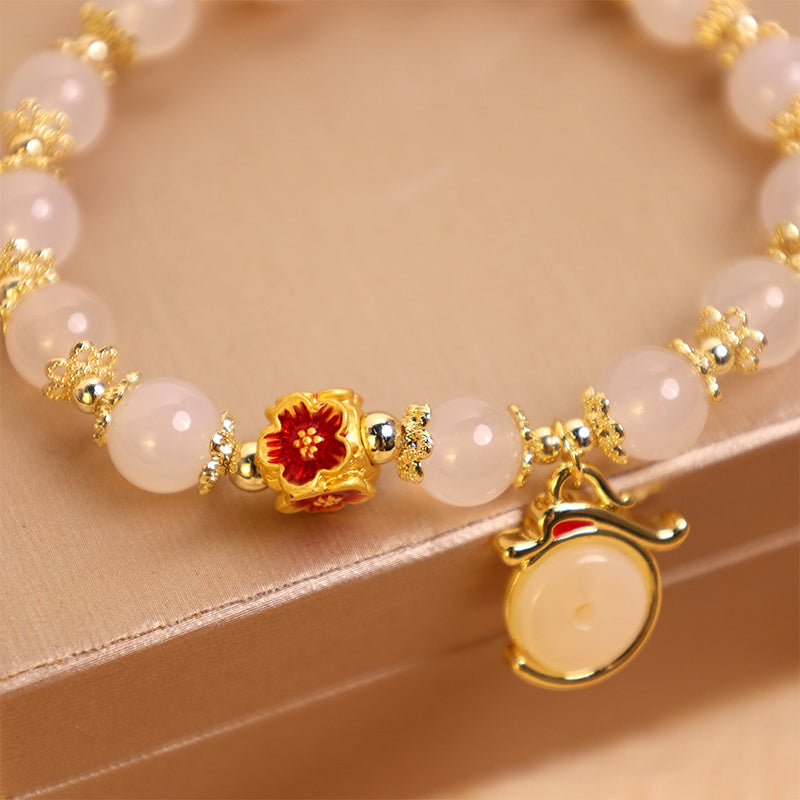 Bracelet unisexe Dragon avec agate blanche et aventurine verte pour la paix