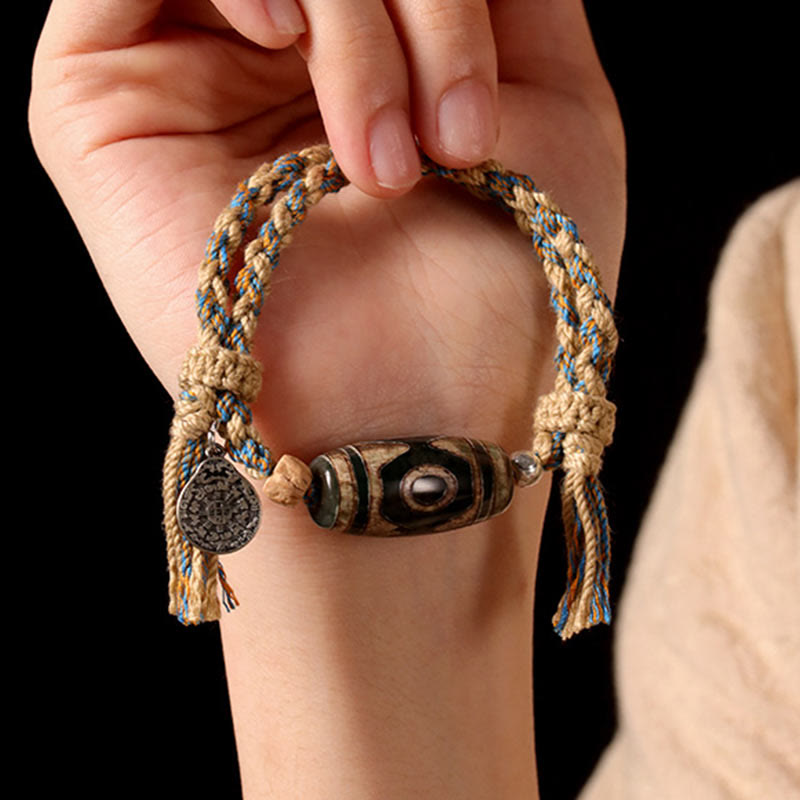 Bracelet unisexe en perles d'agate Dzi - Richesse et protection