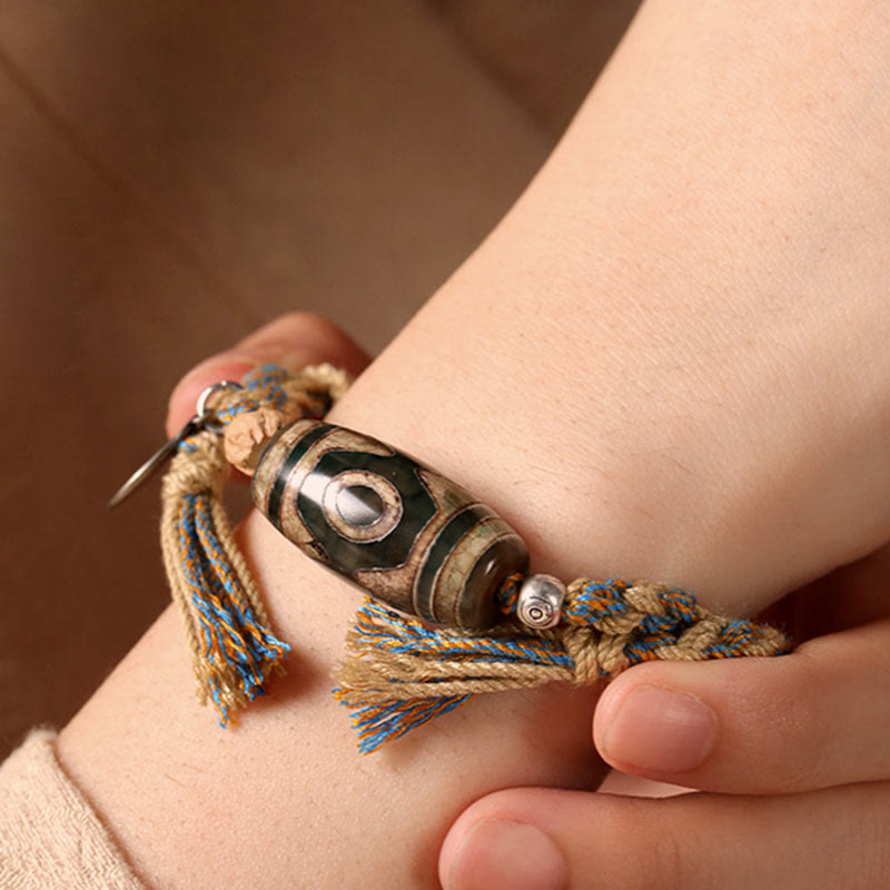 Bracelet unisexe en perles d'agate Dzi - Richesse et protection
