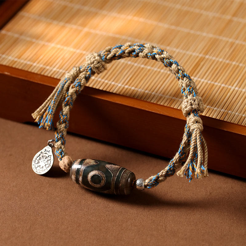 Bracelet unisexe en perles d'agate Dzi - Richesse et protection