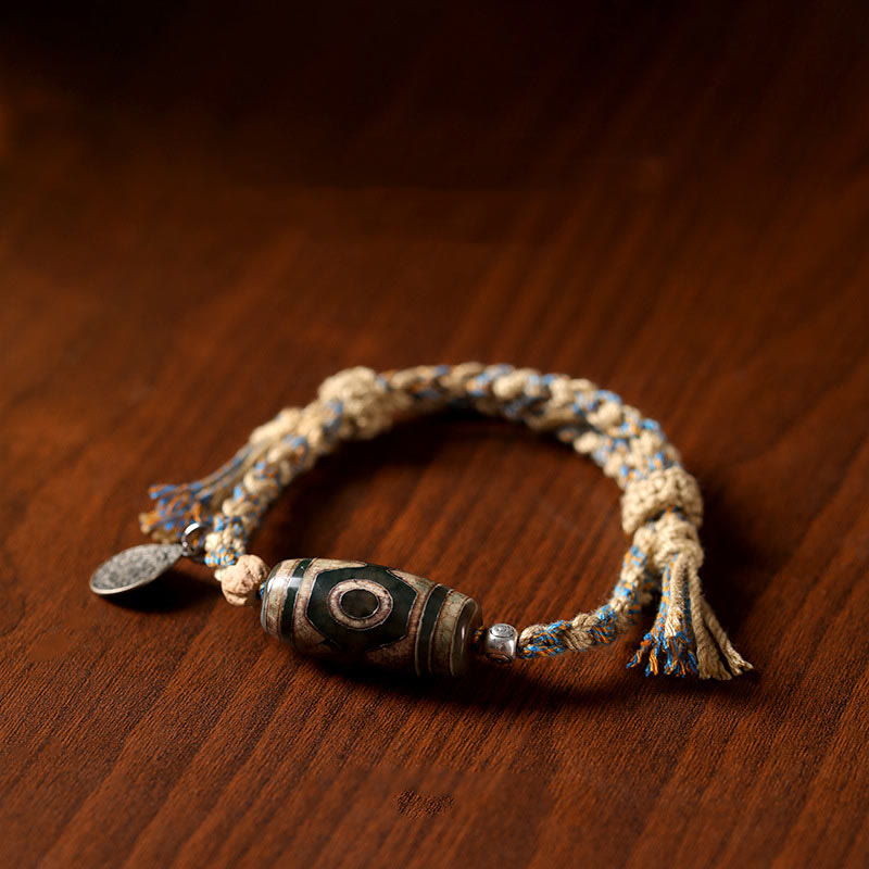 Bracelet unisexe en perles d'agate Dzi - Richesse et protection