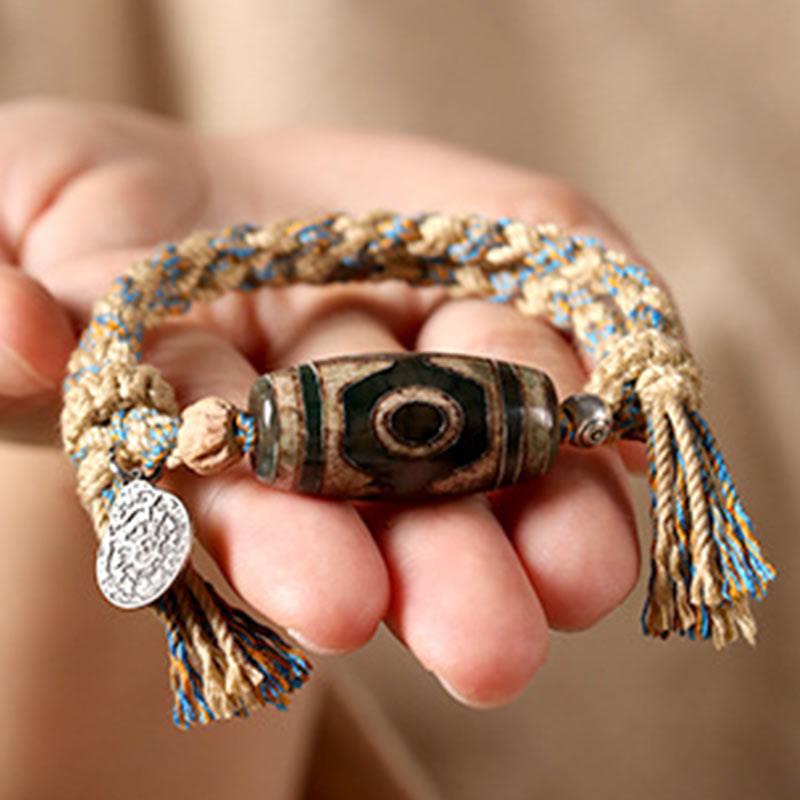Bracelet unisexe en perles d'agate Dzi - Richesse et protection