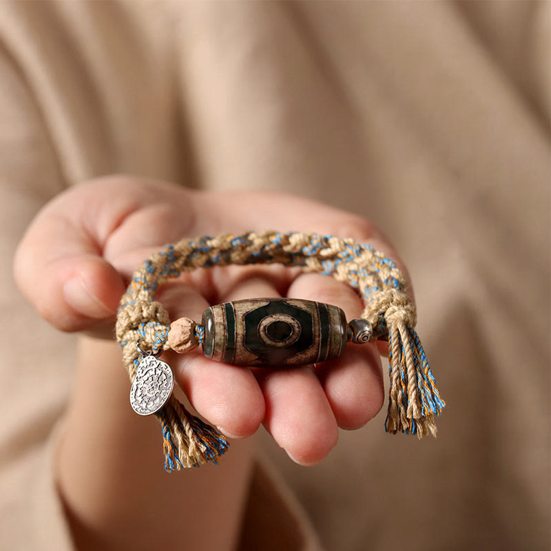 Bracelet unisexe en perles d'agate Dzi - Richesse et protection