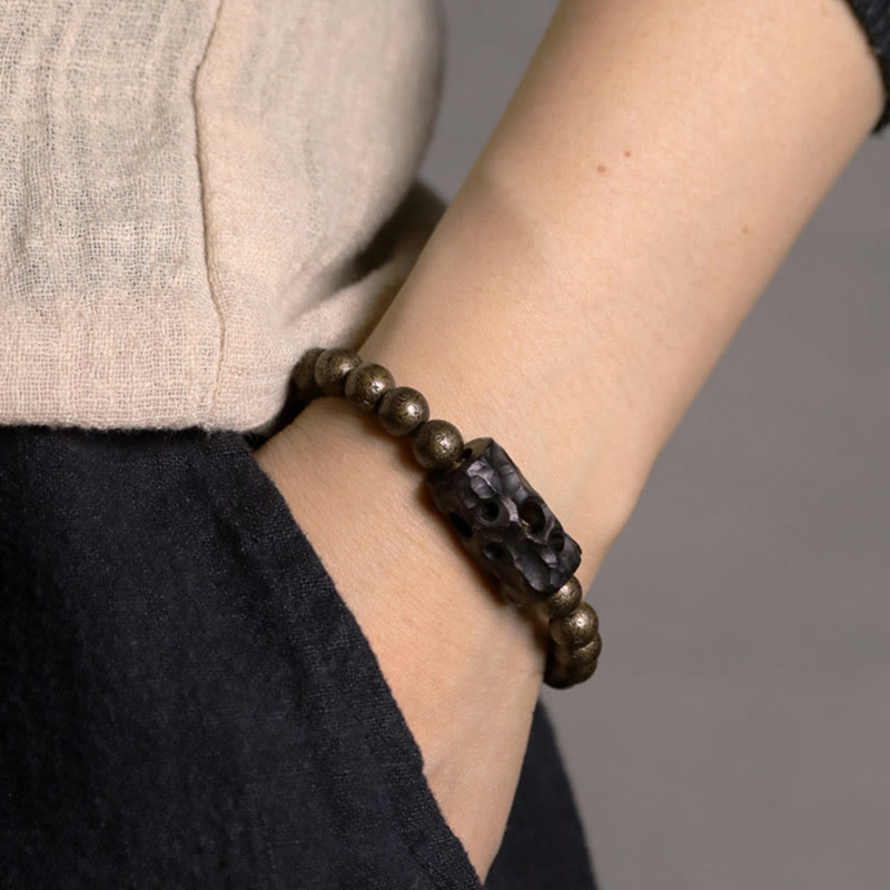 Bracelet unisexe en bois d'ébène et cuivre, équilibre spirituel, 15 cm