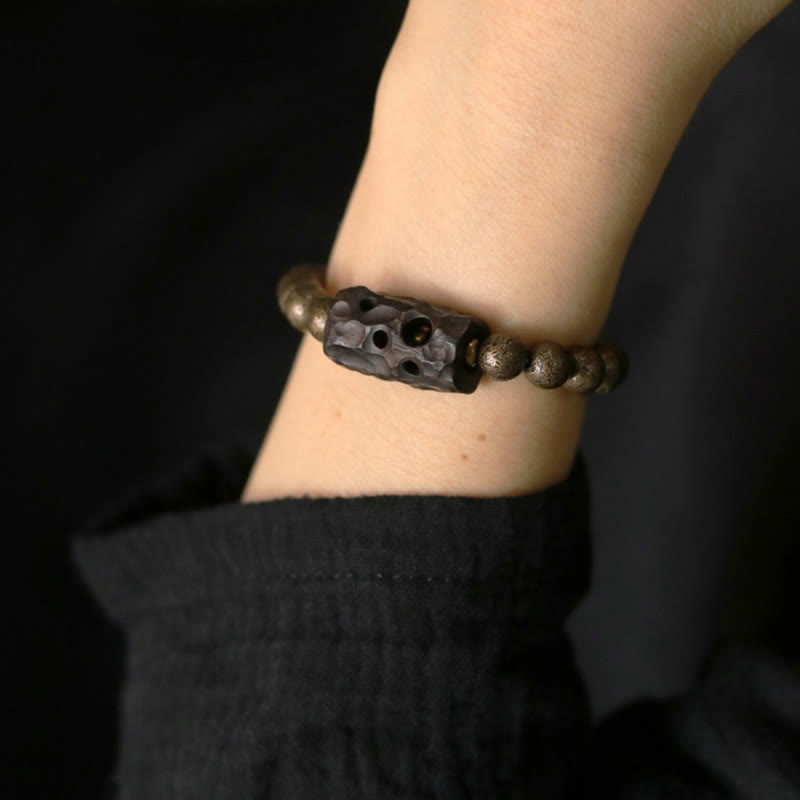 Bracelet unisexe en bois d'ébène et cuivre, équilibre spirituel, 15 cm