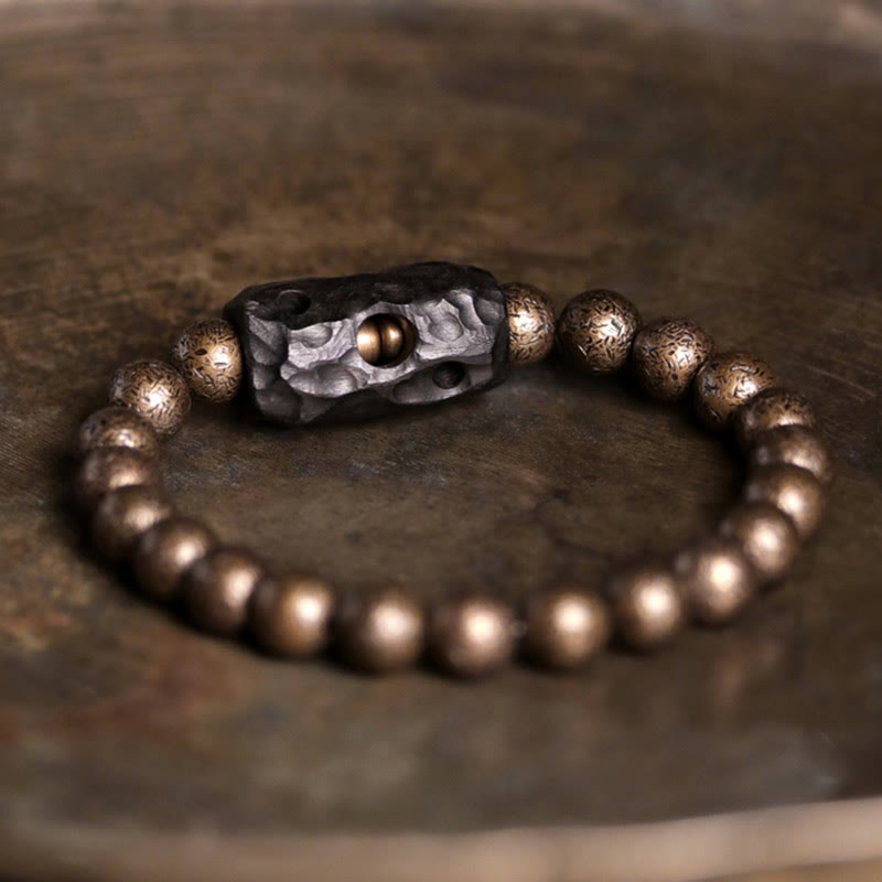 Bracelet unisexe en bois d'ébène et cuivre, équilibre spirituel, 15 cm