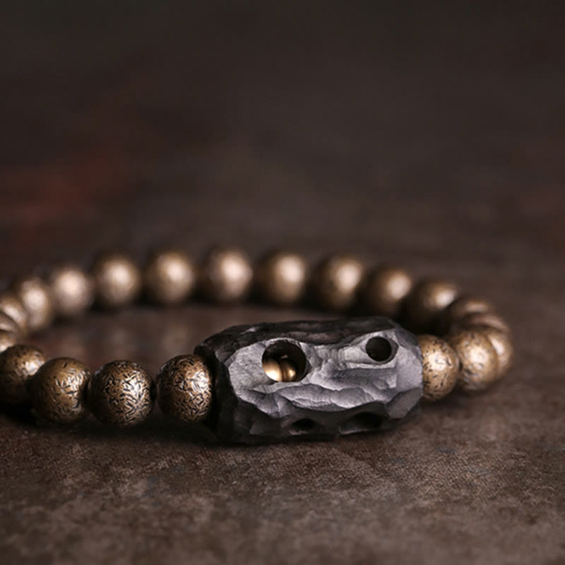Bracelet unisexe en bois d'ébène et cuivre, équilibre spirituel, 15 cm