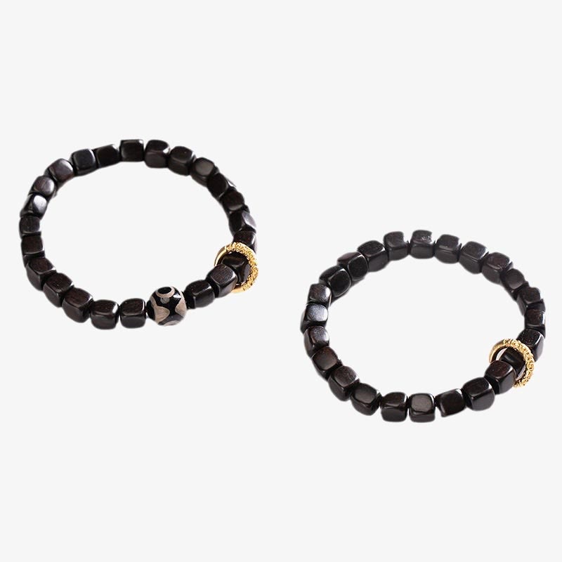 Bracelet d'équilibre unisexe en bois d'ébène et perles Dzi 7 mm
