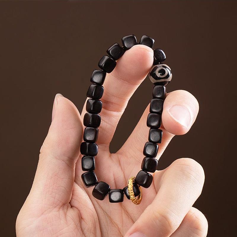 Bracelet d'équilibre unisexe en bois d'ébène et perles Dzi 7 mm