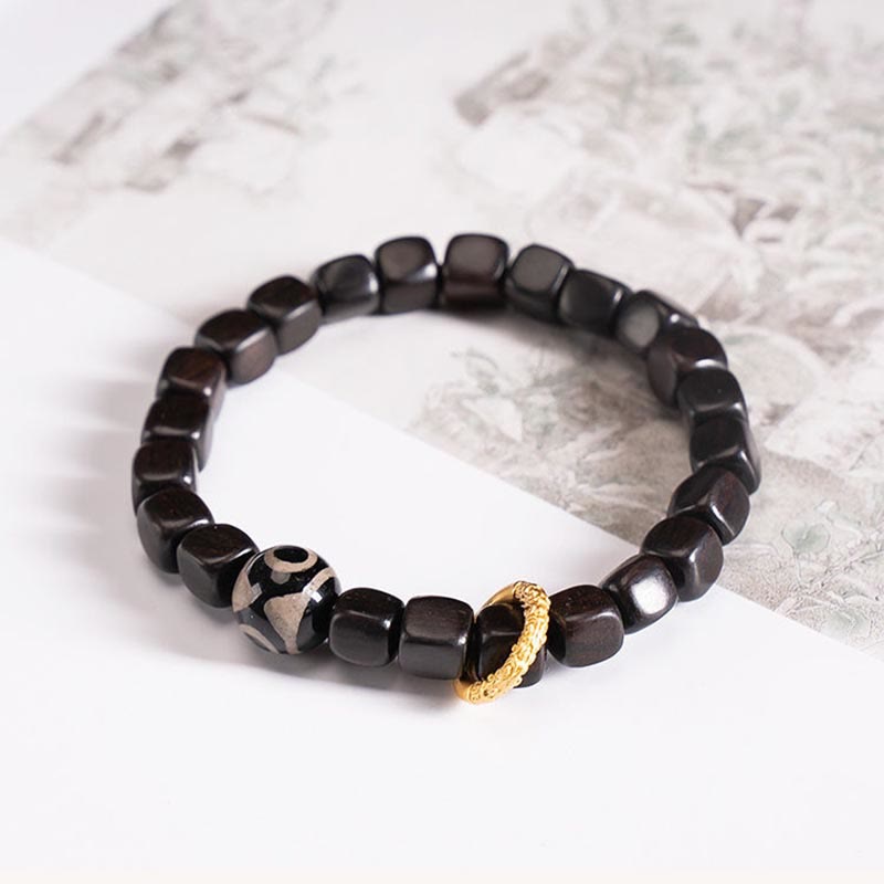 Bracelet d'équilibre unisexe en bois d'ébène et perles Dzi 7 mm