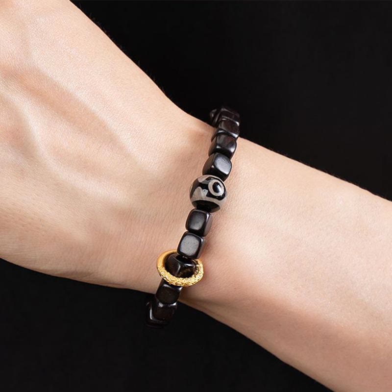 Bracelet d'équilibre unisexe en bois d'ébène et perles Dzi 7 mm