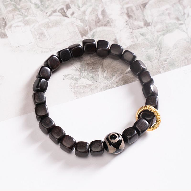 Bracelet d'équilibre unisexe en bois d'ébène et perles Dzi 7 mm