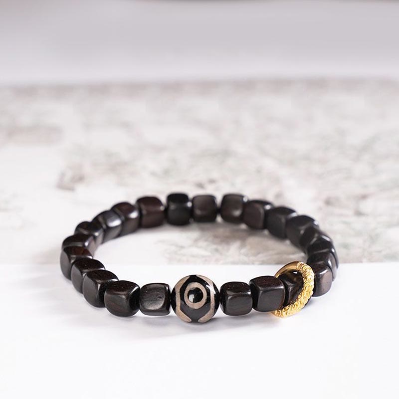 Bracelet d'équilibre unisexe en bois d'ébène et perles Dzi 7 mm