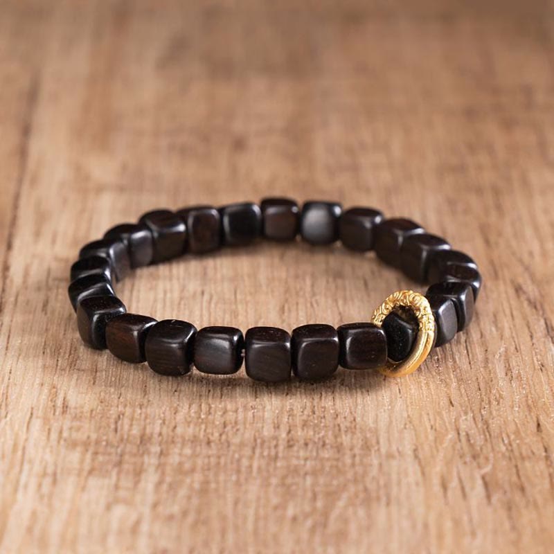 Bracelet d'équilibre unisexe en bois d'ébène et perles Dzi 7 mm