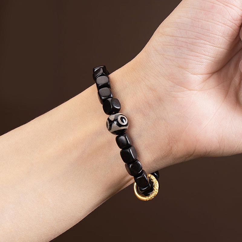 Bracelet d'équilibre unisexe en bois d'ébène et perles Dzi 7 mm