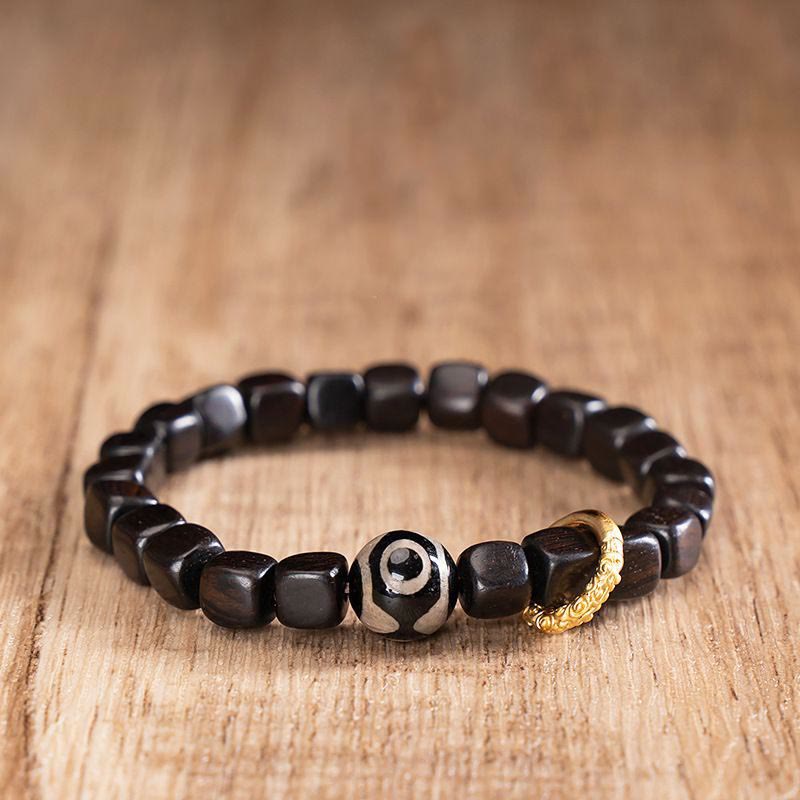 Bracelet d'équilibre unisexe en bois d'ébène et perles Dzi 7 mm