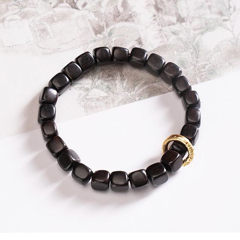 Bracelet d'équilibre unisexe en bois d'ébène et perles Dzi 7 mm