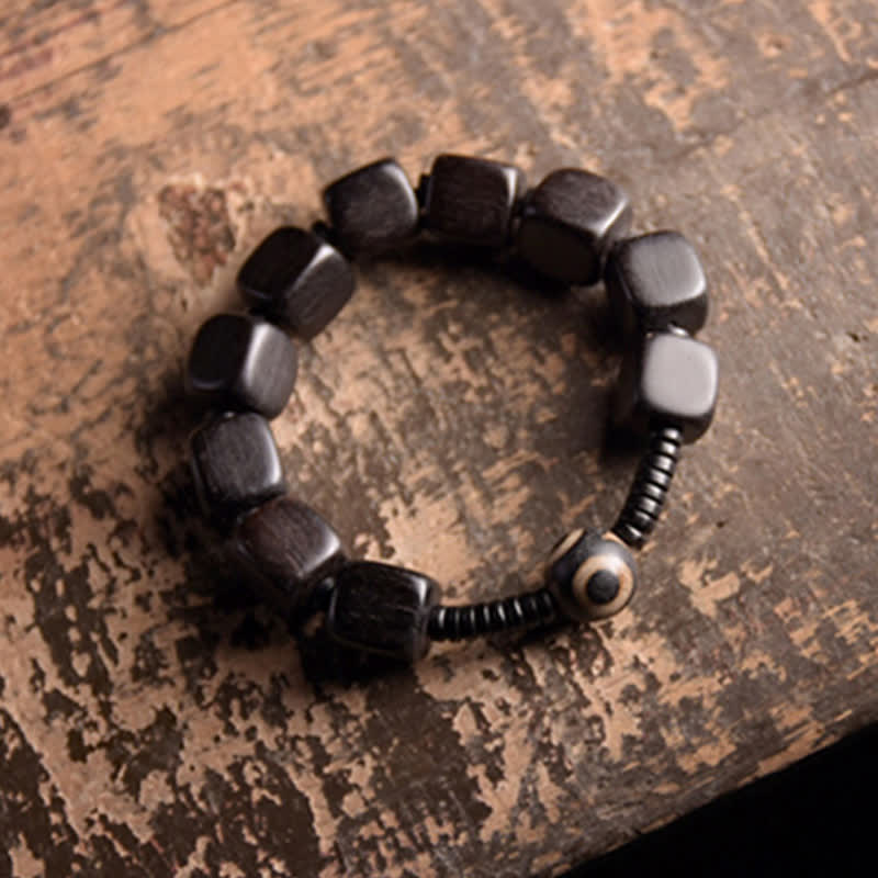 Bracelet spirituel unisexe en perles dzi en bois d'ébène pour la force