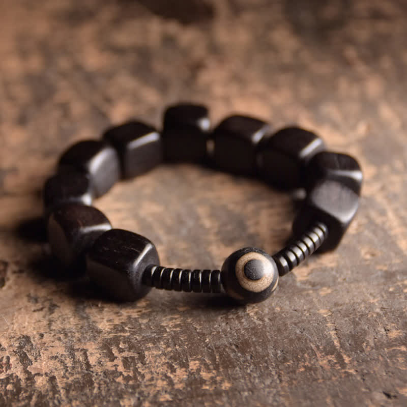 Bracelet spirituel unisexe en perles dzi en bois d'ébène pour la force
