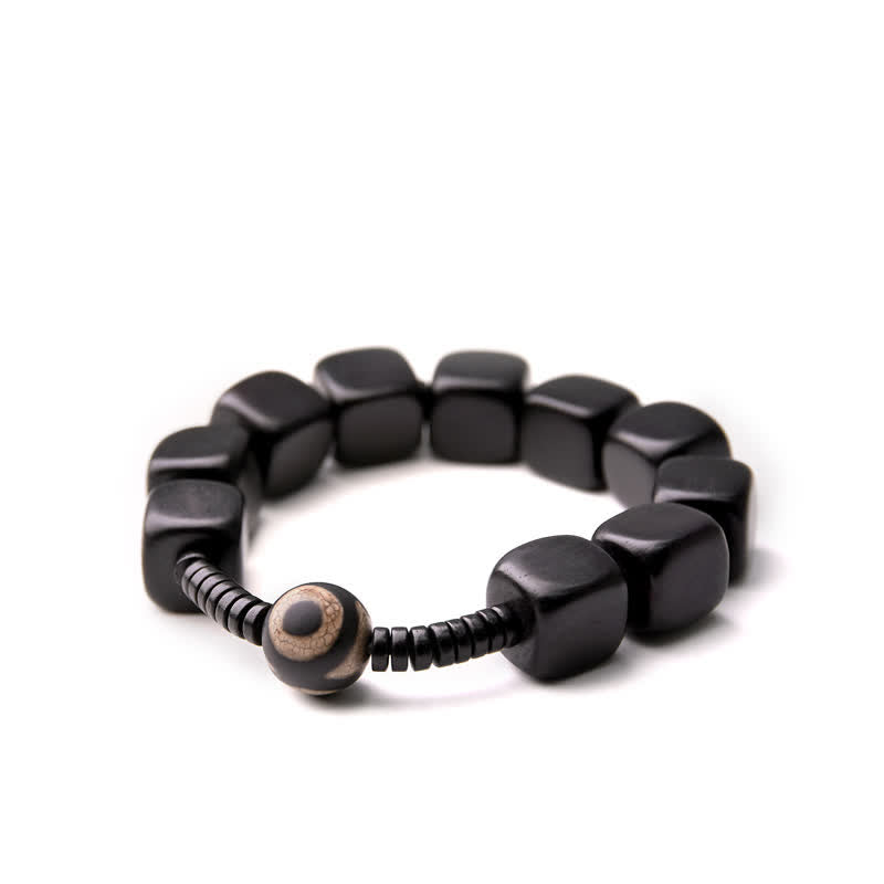 Bracelet spirituel unisexe en perles dzi en bois d'ébène pour la force