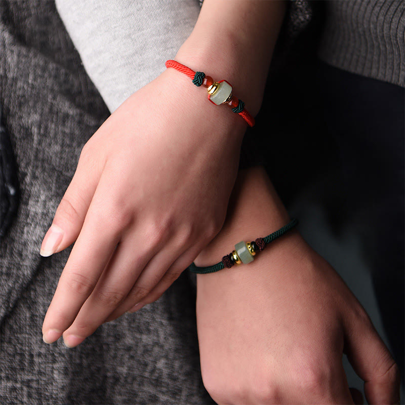 Bracelet porte-bonheur unisexe en aventurine verte avec perles d'agate rouge