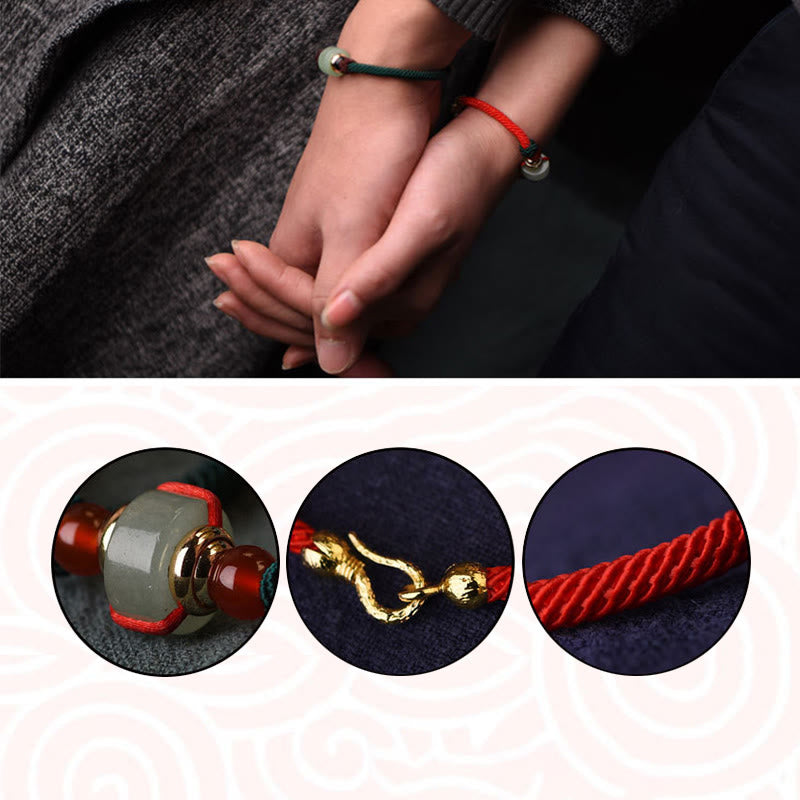 Bracelet porte-bonheur unisexe en aventurine verte avec perles d'agate rouge